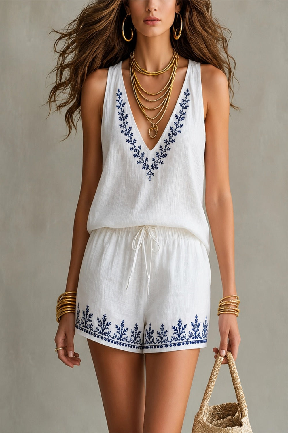 Light Blue Floral Chiffon V Neck Sleeveless A-Line Maxi Dress