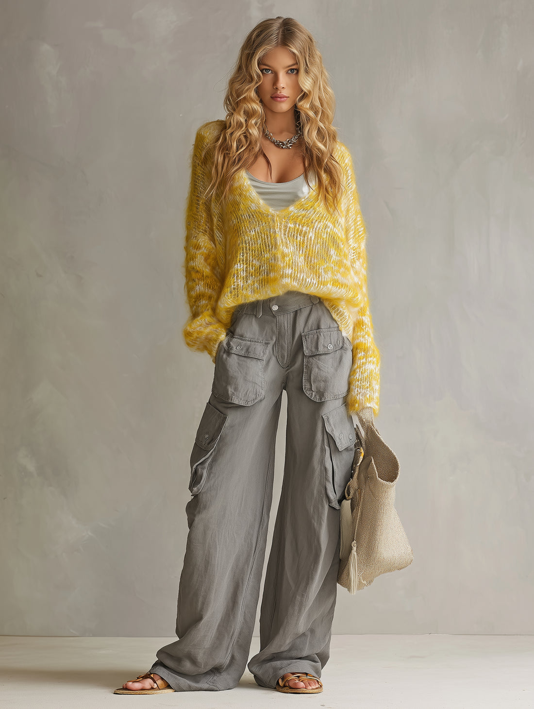 Retro-casual Elegant Western-style Mixed-color Knit Pullover With Camisole Base Layer