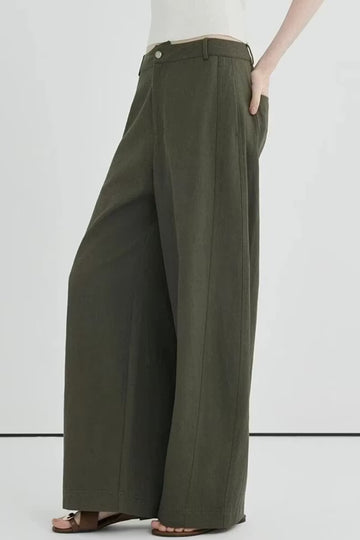 Olive green high-waisted wide-leg pants