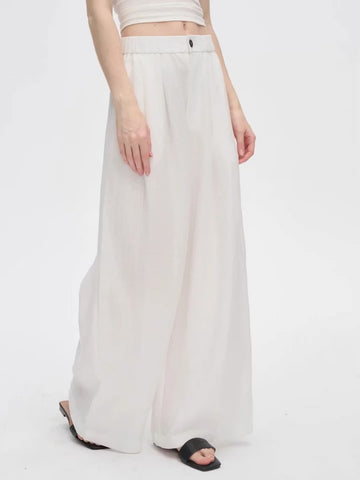 White high-waisted elasticated wide-leg pants