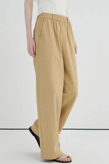 Khaki loose-fitting straight-leg wide-leg casual pants